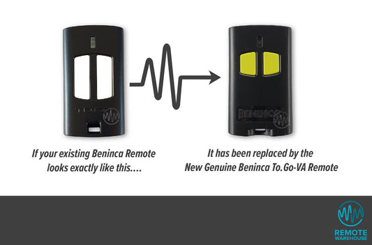 Beninca black remote with 2 white buttons is replaced with Beninca black with 2 lime green buttons Gate remote