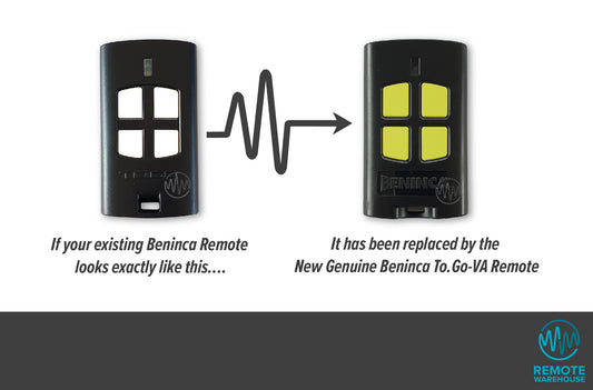 Beninca black remote with 4 white buttons is replaced with Beninca black with 4 lime green buttons Gate remote