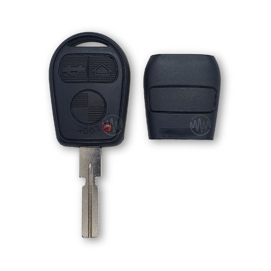 Replacement black 3 button car key shell with metal key blade attached for BMW