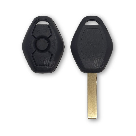 Replacement black 3 button car key shell with metal key blade attached for BMW