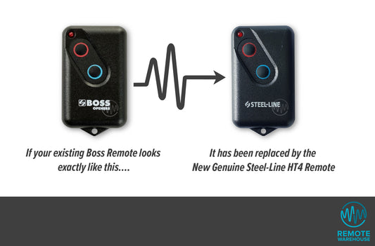 Boss HT4 style remote is replaced with same style but branded Steel-Line garage door remote control