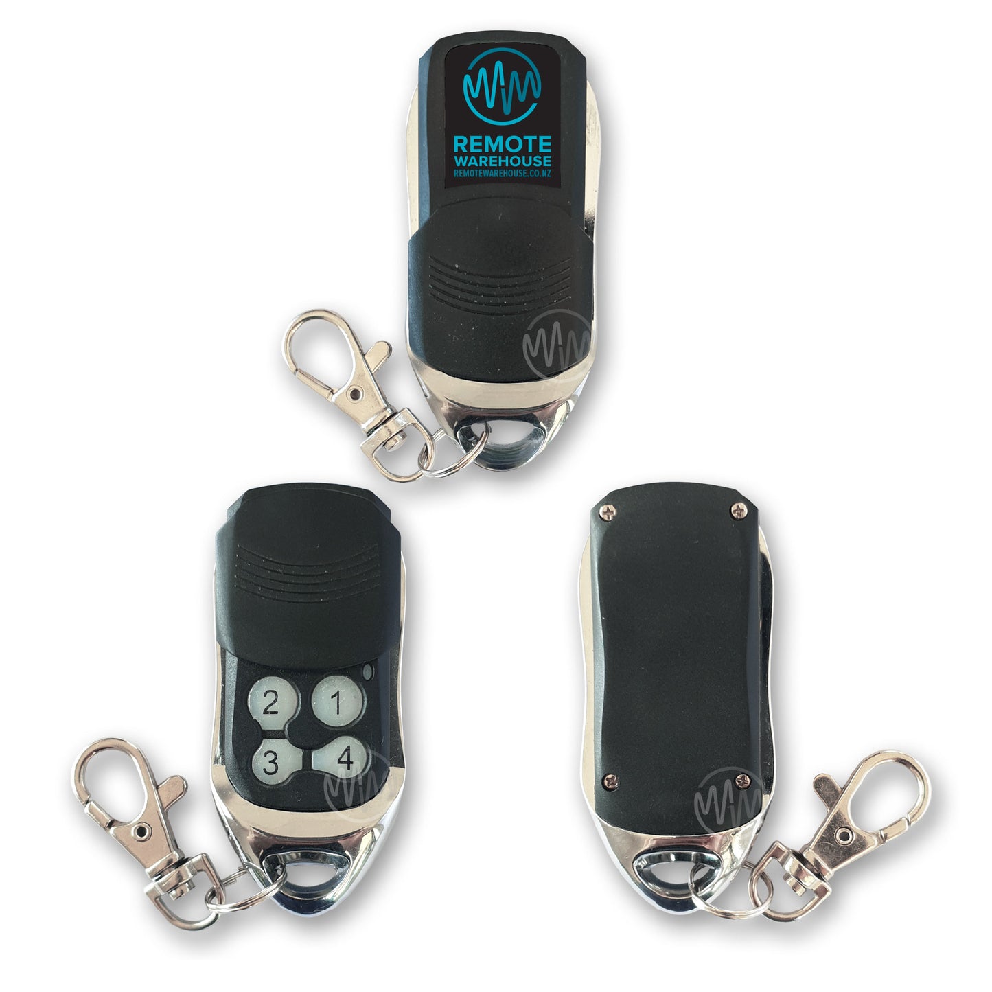 Compatible garage remote for B&D CAD601 with black & chrome case & 4 numbered buttons