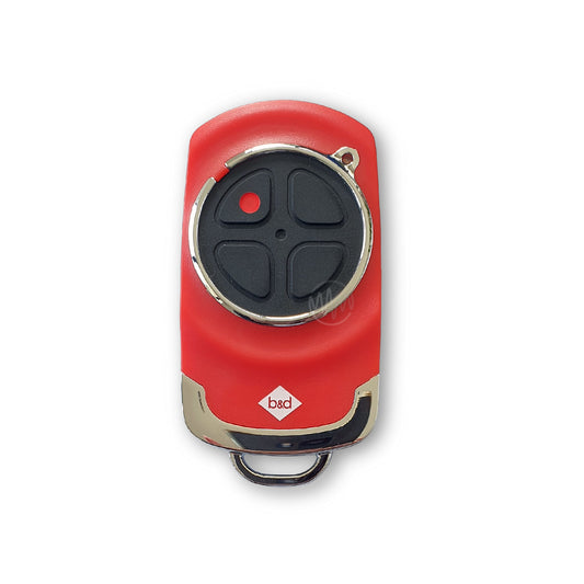 Red B&D TB-7v1 garage remote with 4 segmented black buttons