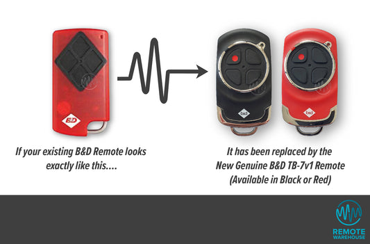 B&D TB red remote is replaced with black or red TB-7v1 garage & gate remote