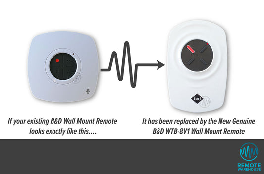 B&D white rounded square garage wall mount remote is updated to B&D WTB-8V1 wall remote