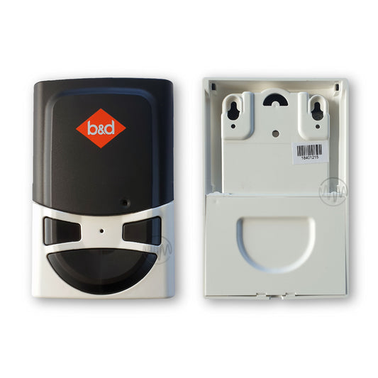 B&D WTB-7 rectangle white & black wall mount garage remote with secret key box front & back view