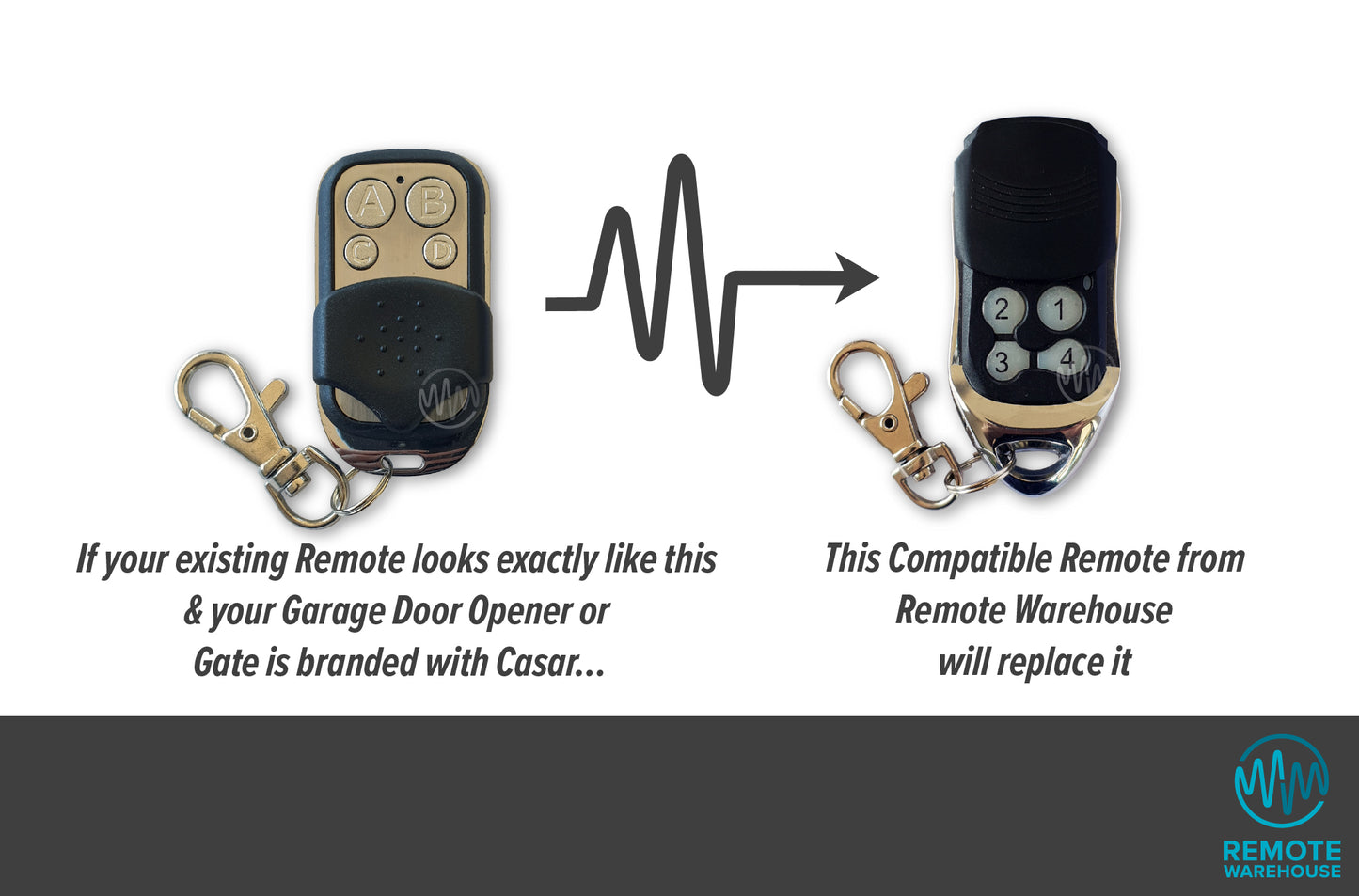 CASAR black & silver ABCD button remotes are replaced with Chrome & black slider remote with 4x numbered buttons