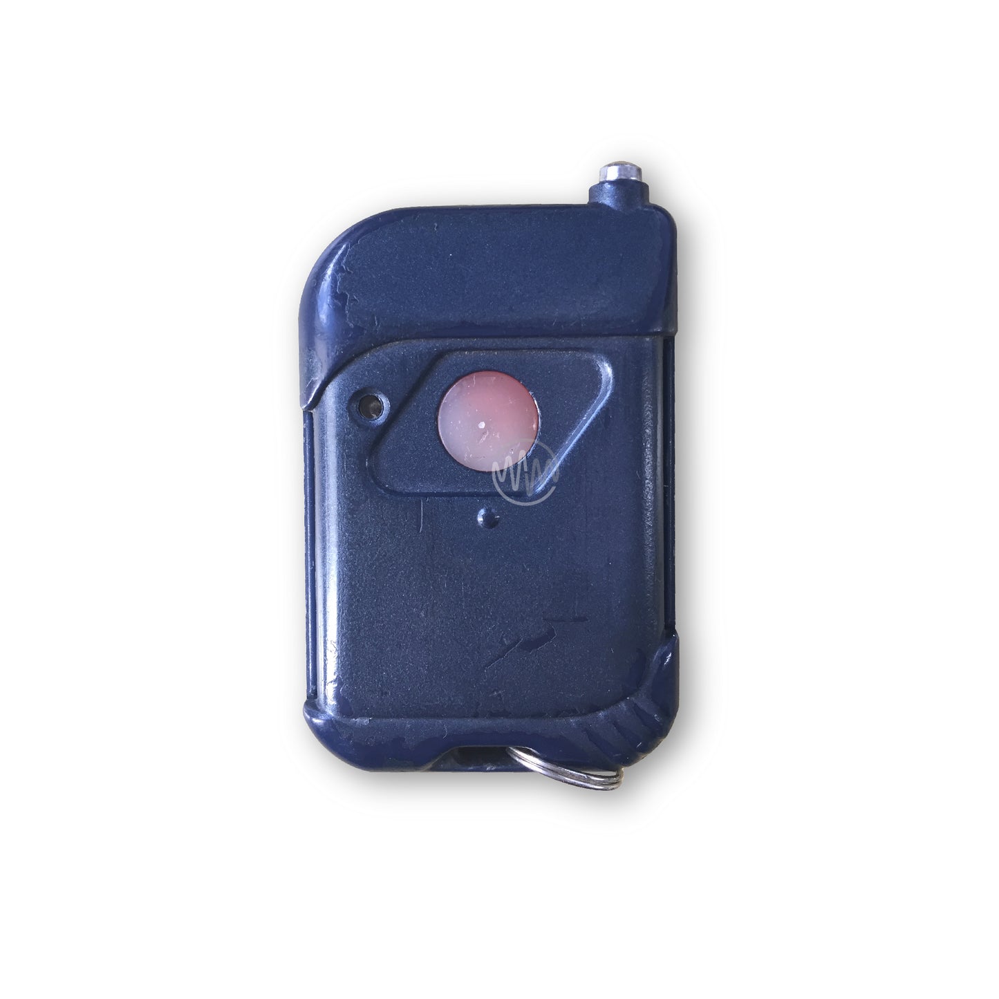 Dark blue garage door remote with 1 faded pink round button & silver pop up aerial for CWC Craftwork branded openers