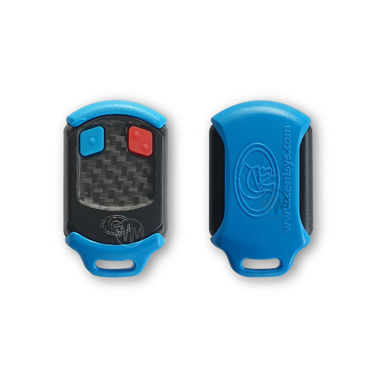 Centsys Nova blue & black remote for gates with 2 multicoloured buttons front & back view