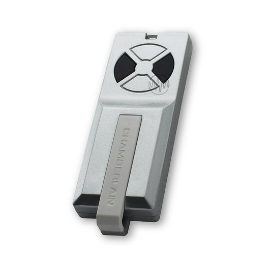 Chamberlain branded E950C long silver rectangle garage & gate remote with 4 segmented buttons