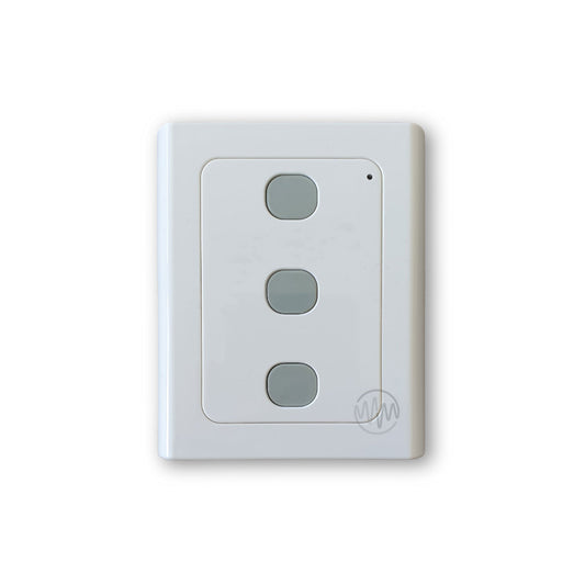 White square wireless wall button garage remote with 3 grey rounded buttons in a vertical line for Conqueror FS series garages
