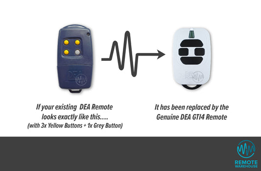 DEA navy blue 4 button remote is replaced with DEA GTI4 white & black 4 button rmeote