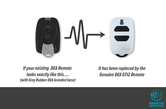 DEA Black 2 button TR2N remotes are replaced with DEA GTI2 white 2 button rmeotes