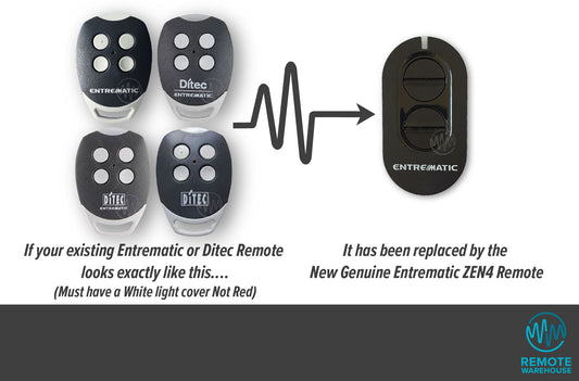 Ditec & Entrematic rounded grey & white GOL4 remotes are replaced with Entrematic Zen Black oval remote