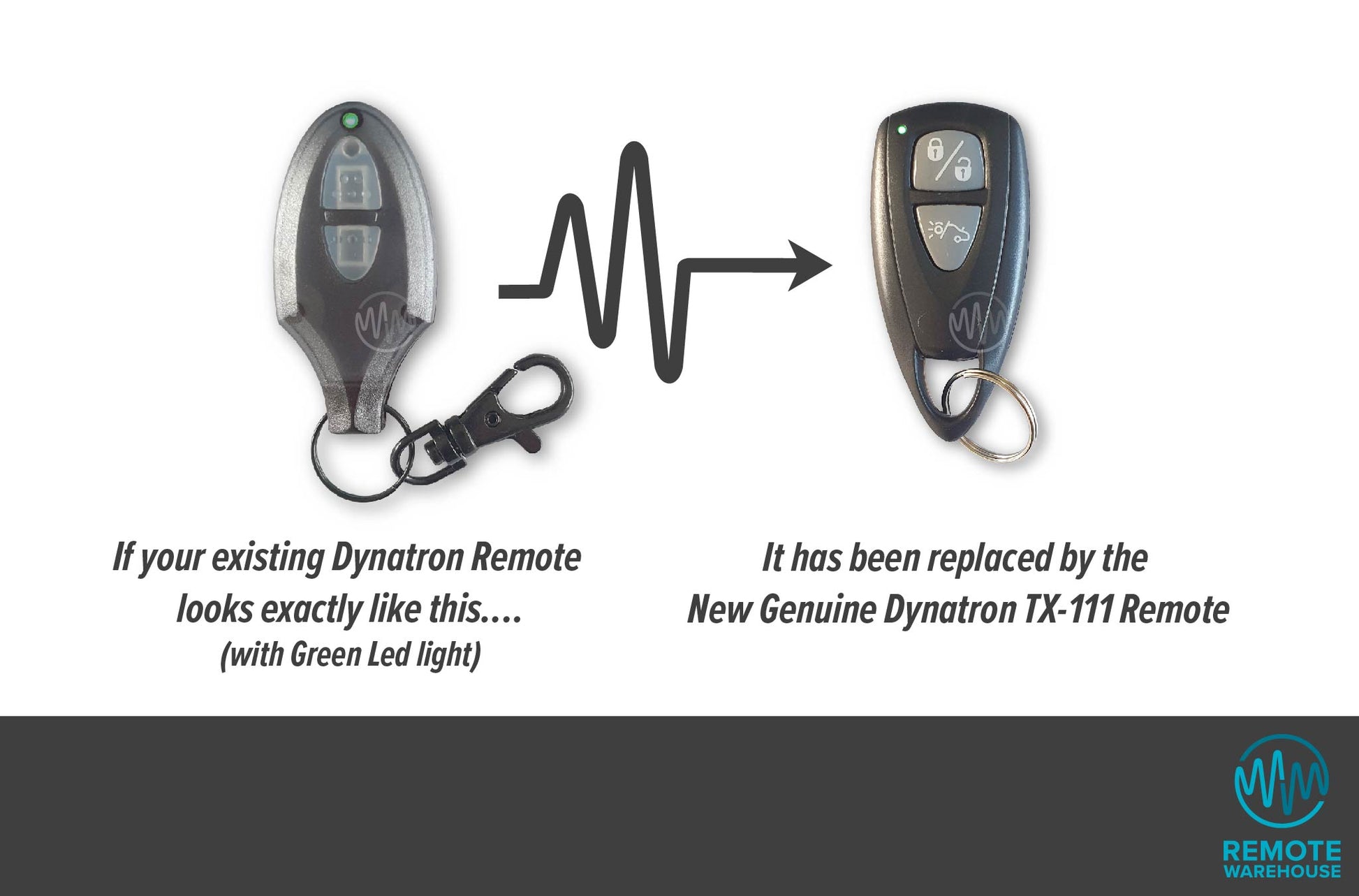 Dynatron TX-11 frosted grey remote is replaced with TX-111 teardrop shape car alarm remote