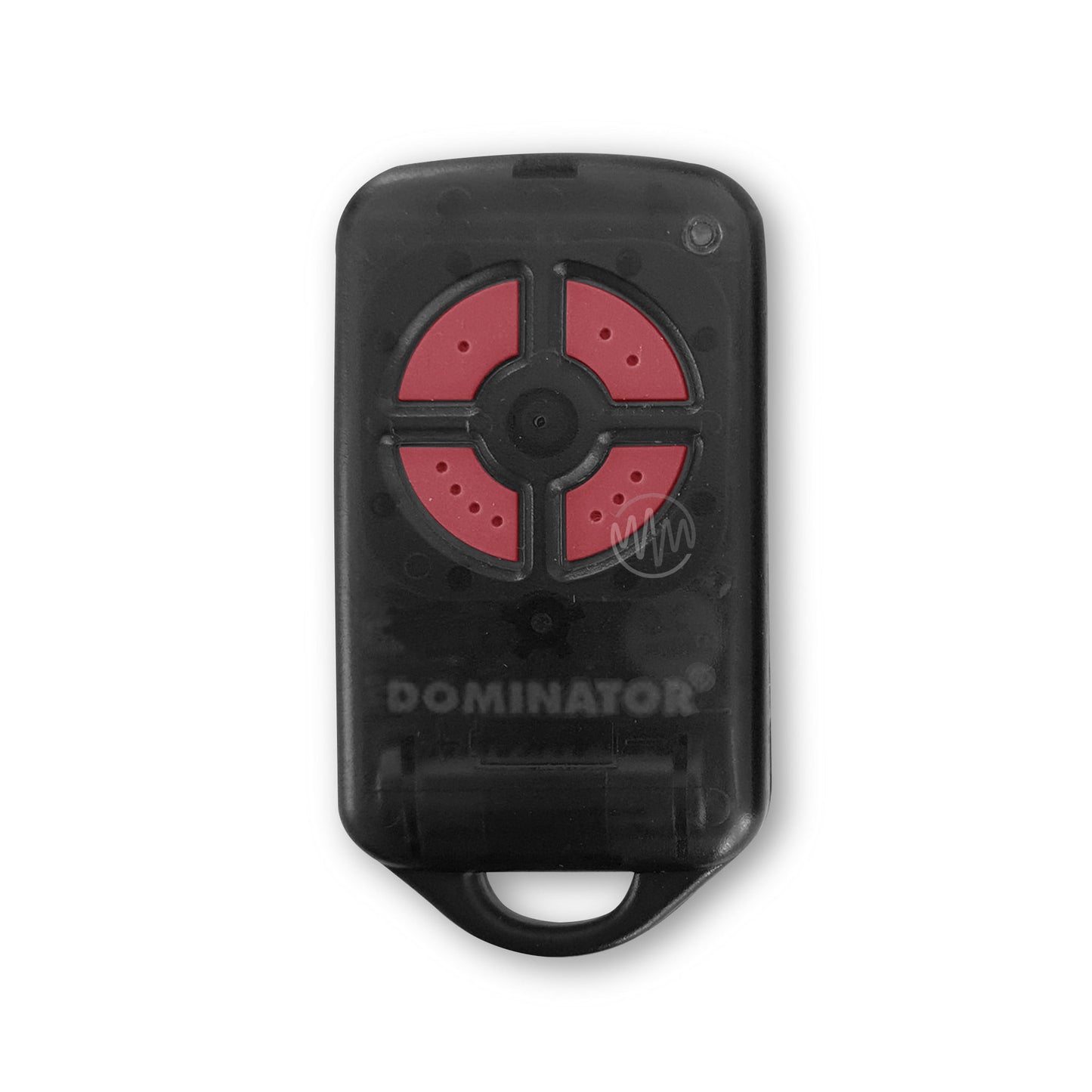 Dominator cobra black garage door remote with 4 red segmented buttons