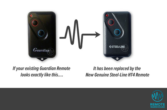 Guradian HT4 style remote is replaced with same style but branded Steel-Line garage door remote control