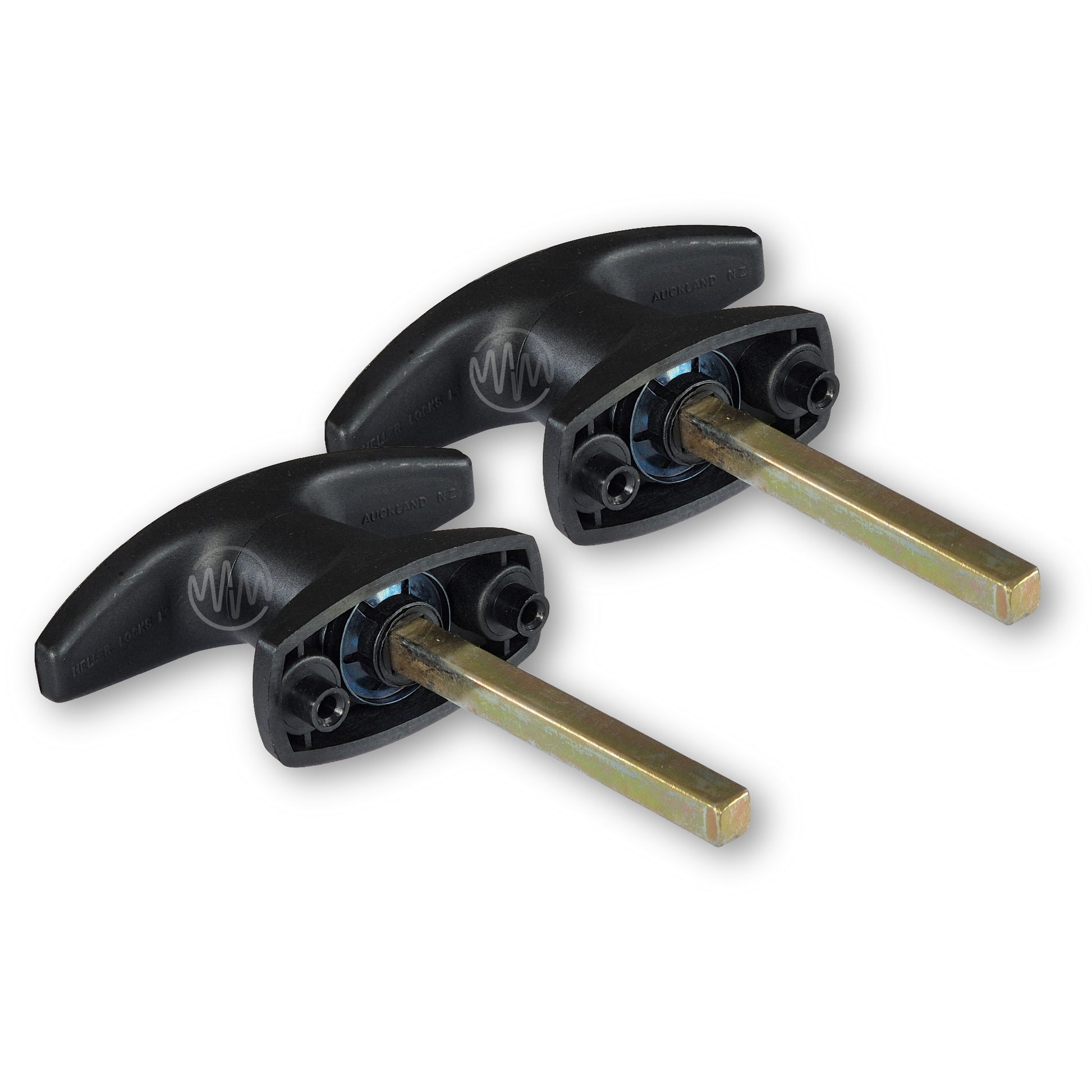 Black plastic 46mm rear fix Heller T-Handle 2 piece set for ute canopies