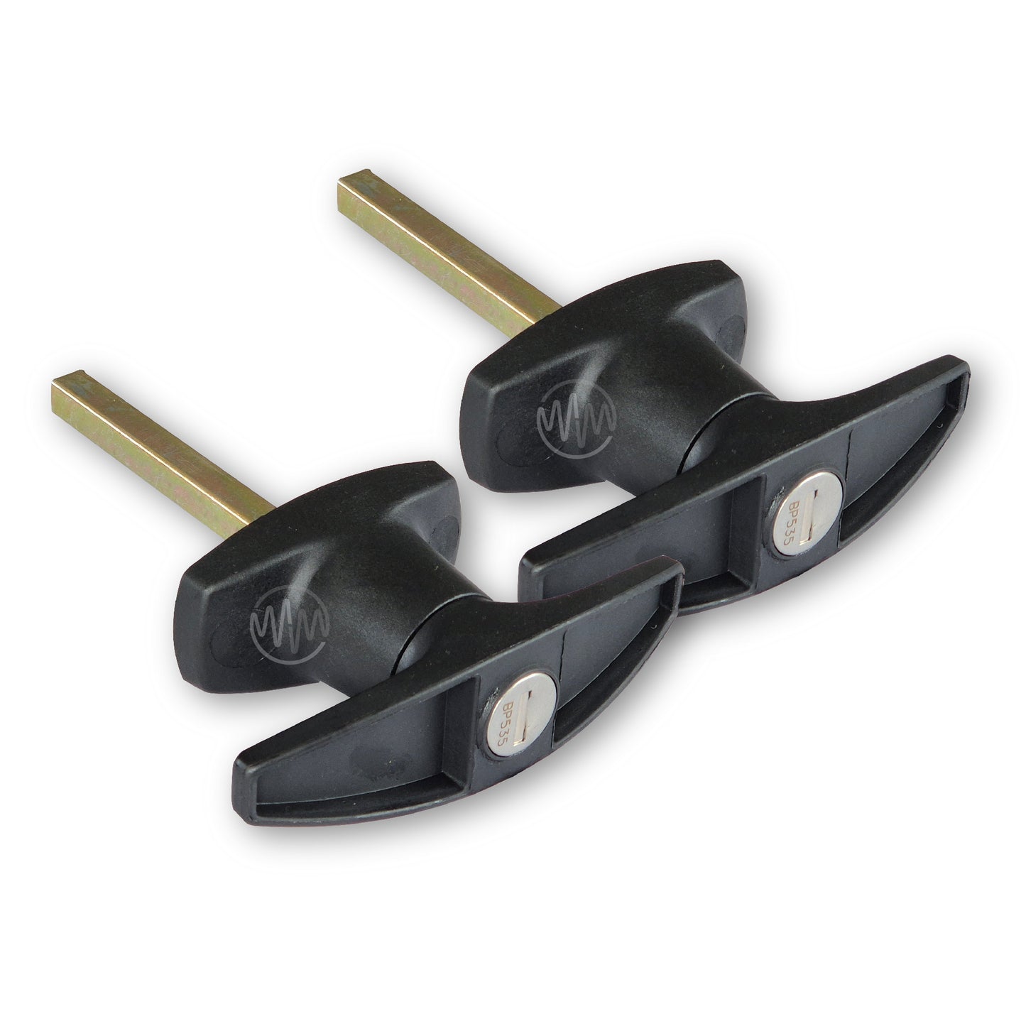 Black plastic 46mm rear fix Heller T-Handle 2 piece set for ute canopies
