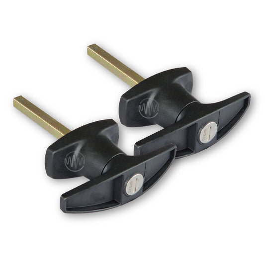 Black plastic 46mm rear fix Heller T-Handle 2 piece set for ute canopies