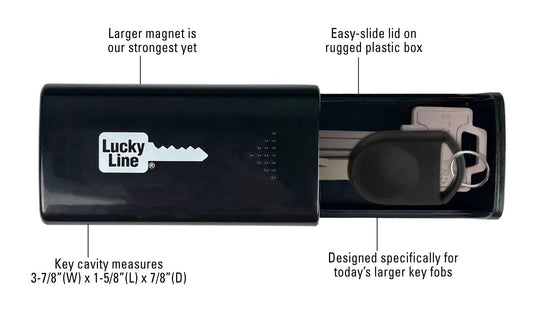 Internal & external dimensions shown on Lucky Line black jumbo key hider