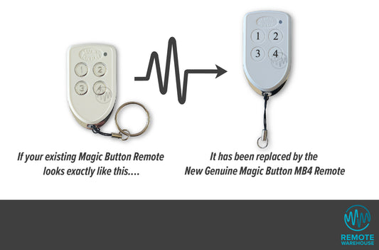 White shield shape Magic Button remotes with 4 round numbered buttons