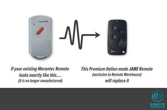 Marantec Digital 211 grey remote is replaced with the Jane all black 4 button universal remote