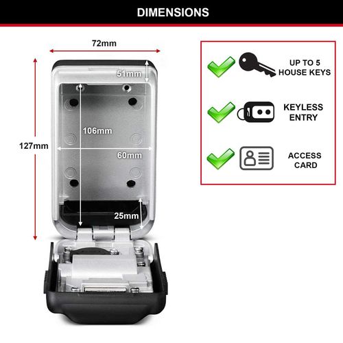 Master Lock 5425 wall mount lock box external & internal dimensions & storage capacity