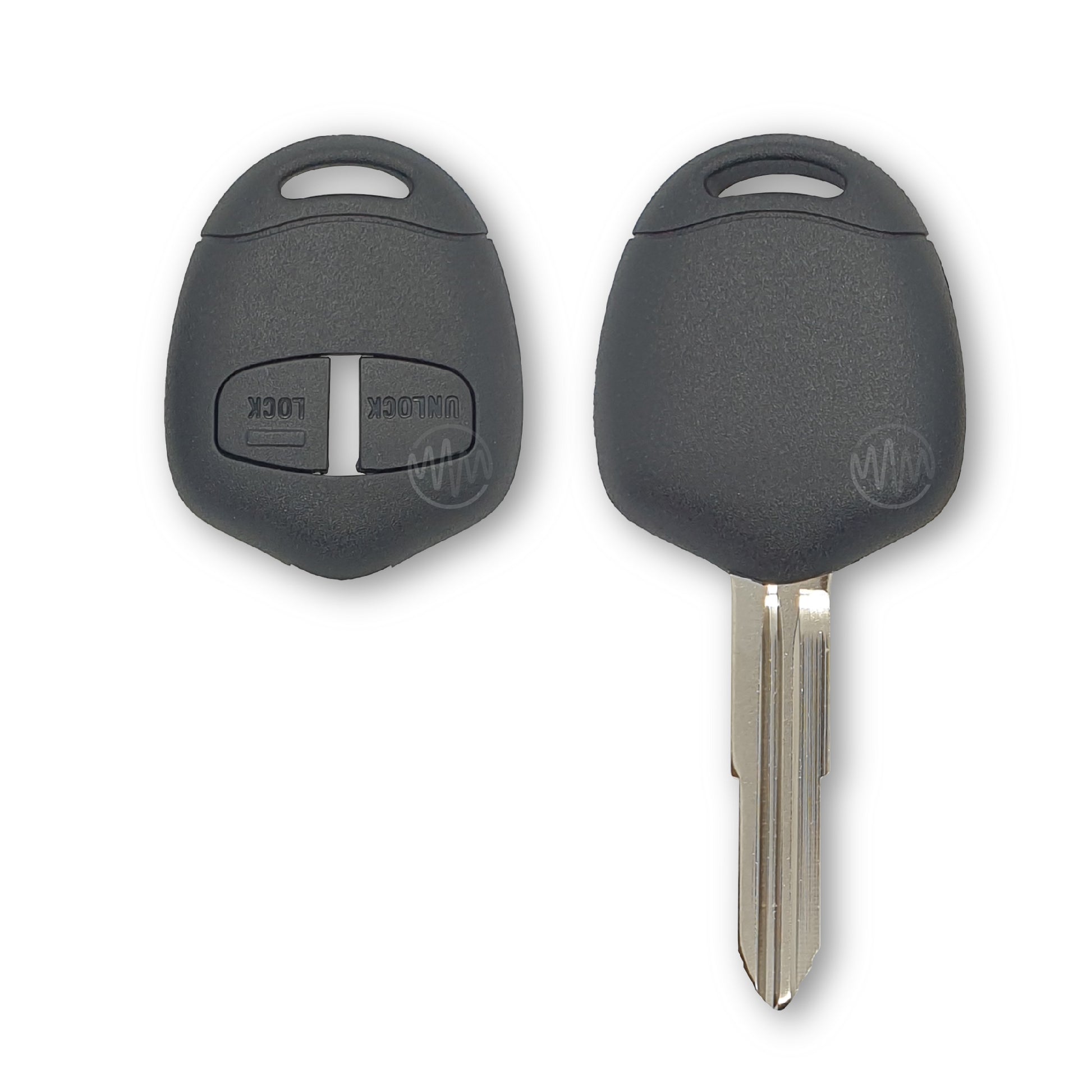 Replacement black 2 button car key shell with metal key blade attached for Mitsubishi
