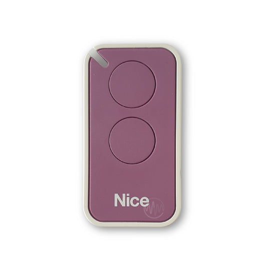 Nice branded lilac & white small rounded oblong shaped gate remote with 2 round buttons