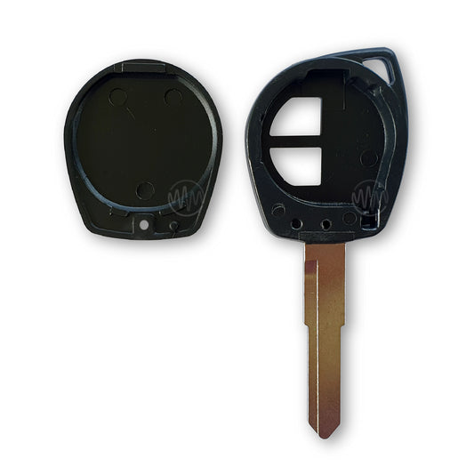 Inside of replacement black car key shell with metal key blade attached for Suzuki