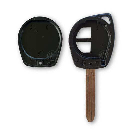 Inside of replacement black car key shell with metal key blade attached for Suzuki