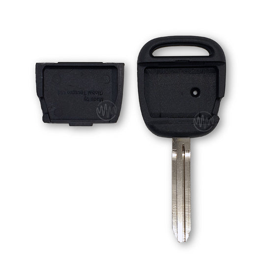 Inside of replacement black car key shell with metal key blade attached for Toyota