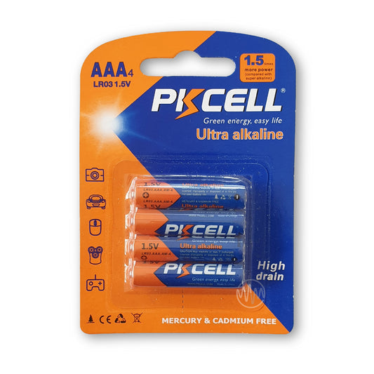 AAA size Alkaline battery, 4 piece pack, PK Cell brand