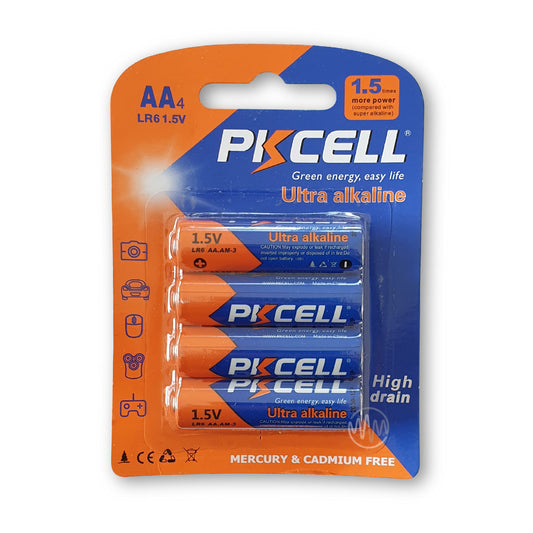 AA size Alkaline battery, 4 piece pack, PK Cell brand