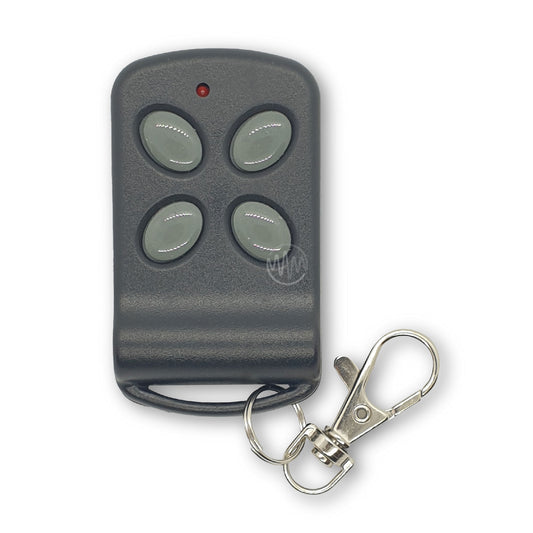 Grey ACDC garage door remote with 4 grey oval buttons & keyring