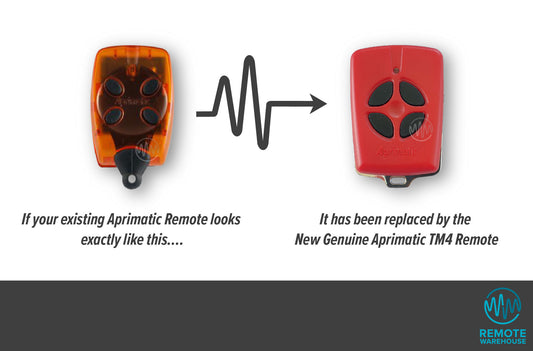 Orange 4 button Aprimatic gate remote replaced by Red with black button TM4 remote