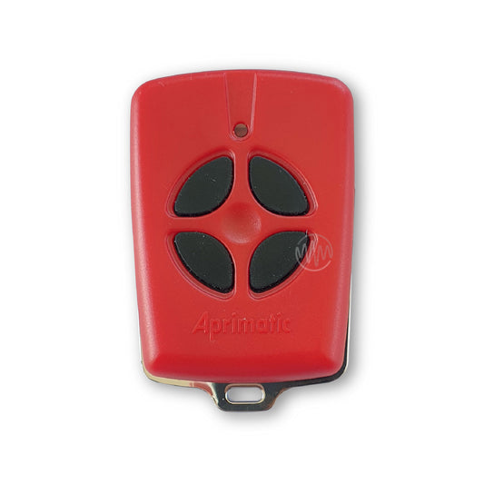 Aprimatic TM4 small bright red remote with4 black buttons arranged in a circle