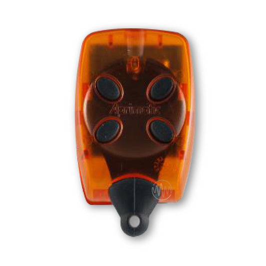 Aprimatic orange gate remote with 4 oval rubber black buttons