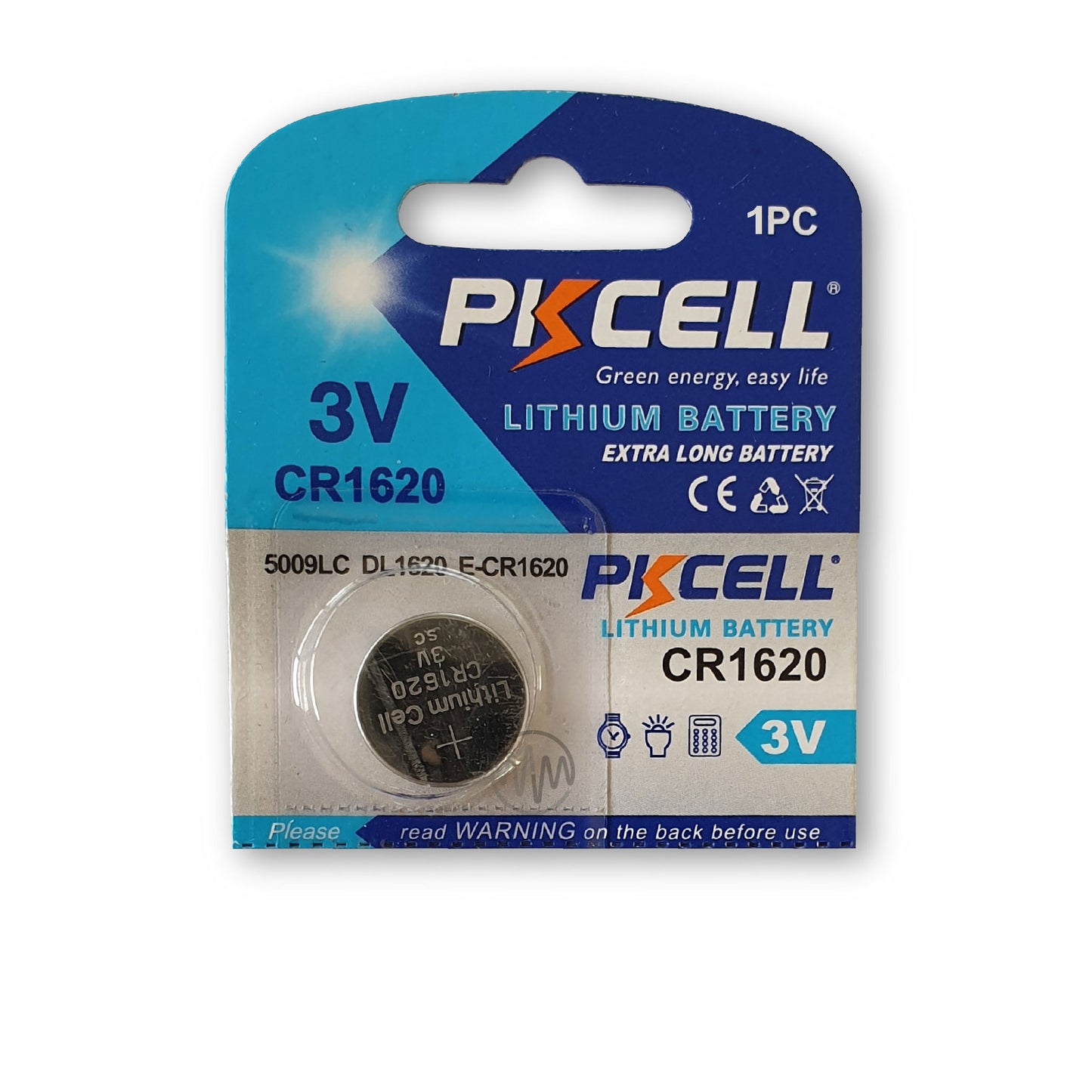 CR1620 3 Volt size Lithium battery, 1 piece, PK Cell brand