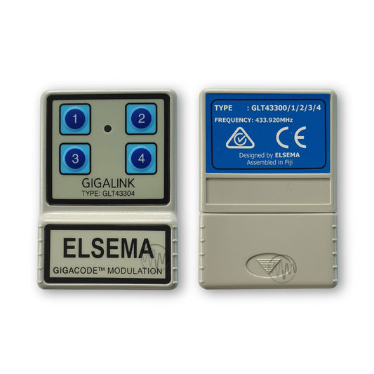 Large beige rectangle Gigalink GLT43304 remote with 4 raised blue numbered buttons front & back view