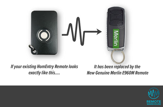 black rectangle Homentry remote replaced with Merlin E960M long thin rectangle remote