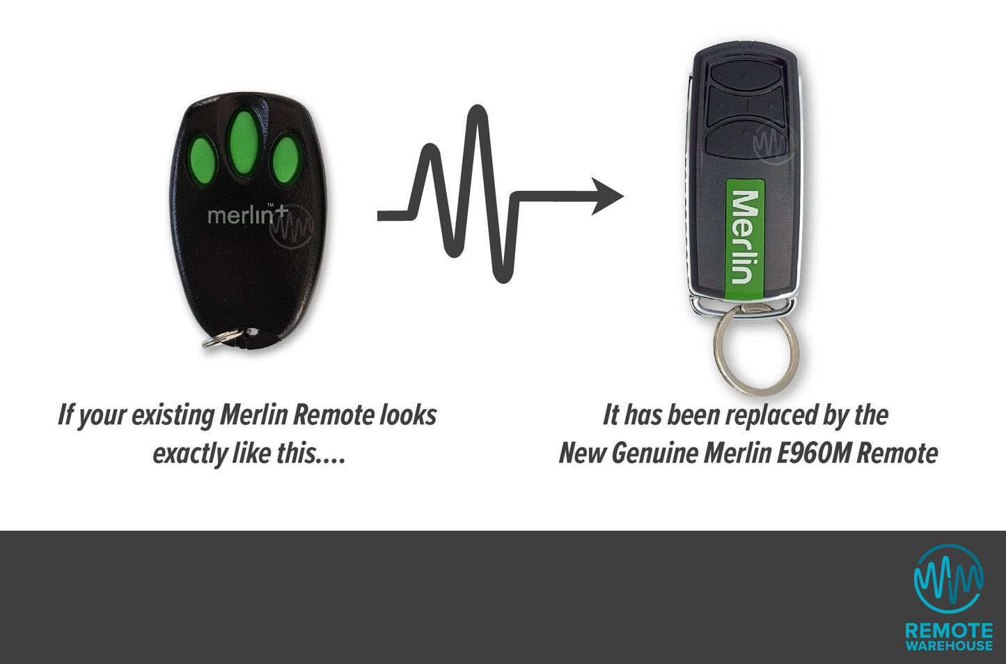 Merlin + C945 bear claw black & green remote replaced with E960M long thin black & green merlin remote
