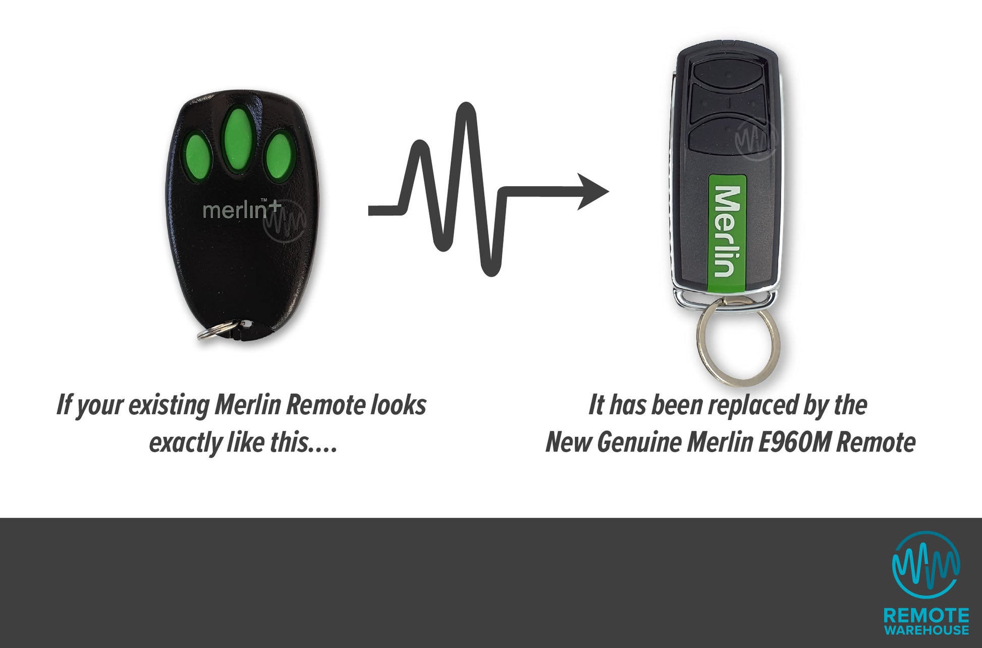 Merlin + C945 bear claw black & green remote replaced with E960M long thin black & green merlin remote