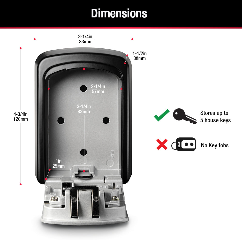 Master Lock MA5401 wall mount lockbox storage capacity & inner dimensions