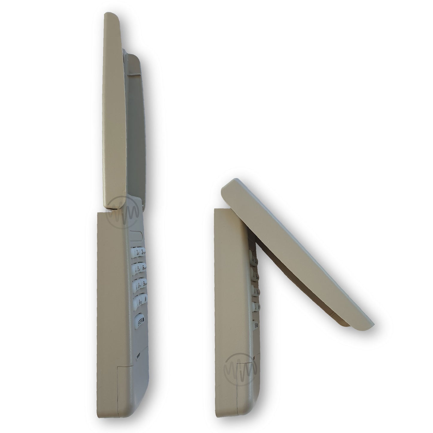 Merlin C840 beige garage door keypad side view with weather cover open