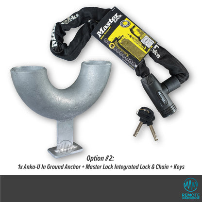 Anka-U in ground floor anchor with Master Lock integrated chain & lock & keys