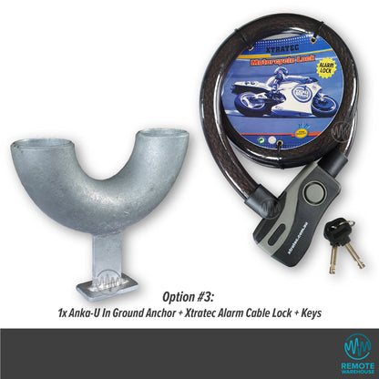 Anka-U in ground solid metal anchor with xtratec alarm motorcycle lock & keys