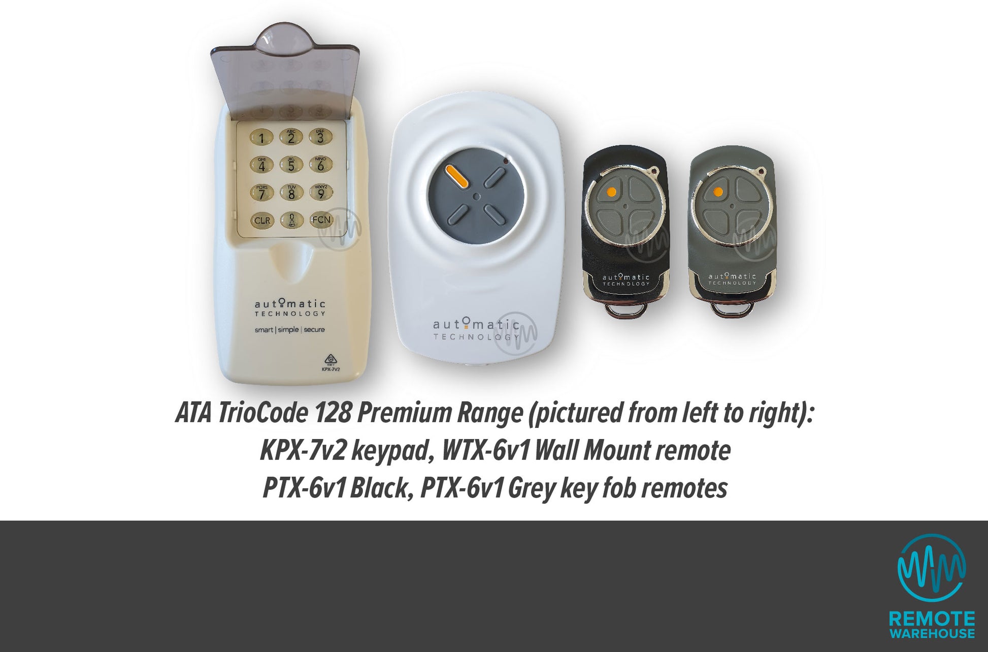 ATA Triocode 128 premium series of garage & gate remotes, wall button & keypad