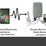 Old ATA grey rectangle remotes with 4 green buttons replaced with plug in receiver kit & 2 new remotes